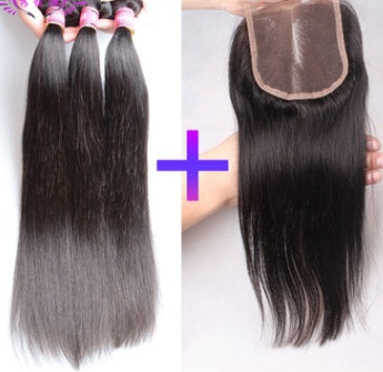 Straight Human Hair Curtain Hair Weft With Closure Wig Accessories