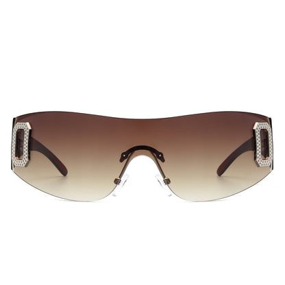 Havoc - Rimless Rectangle Sleek Wrap Around Women's Sunglasses