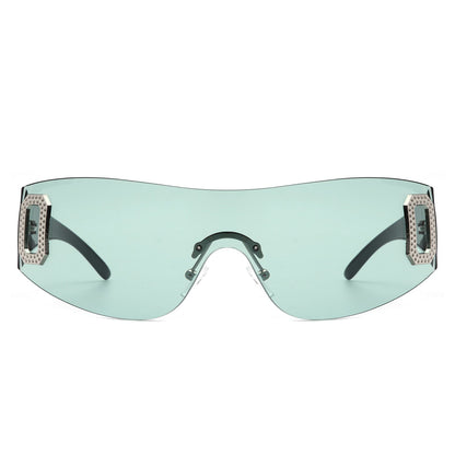 Havoc - Rimless Rectangle Sleek Wrap Around Women's Sunglasses