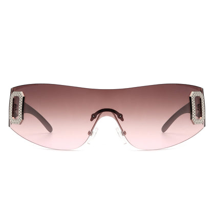 Havoc - Rimless Rectangle Sleek Wrap Around Women's Sunglasses