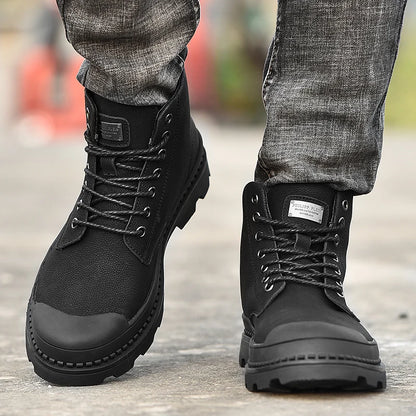 Black Winter Men Boots Genuine Leather Ankle Boots Men Outdoor