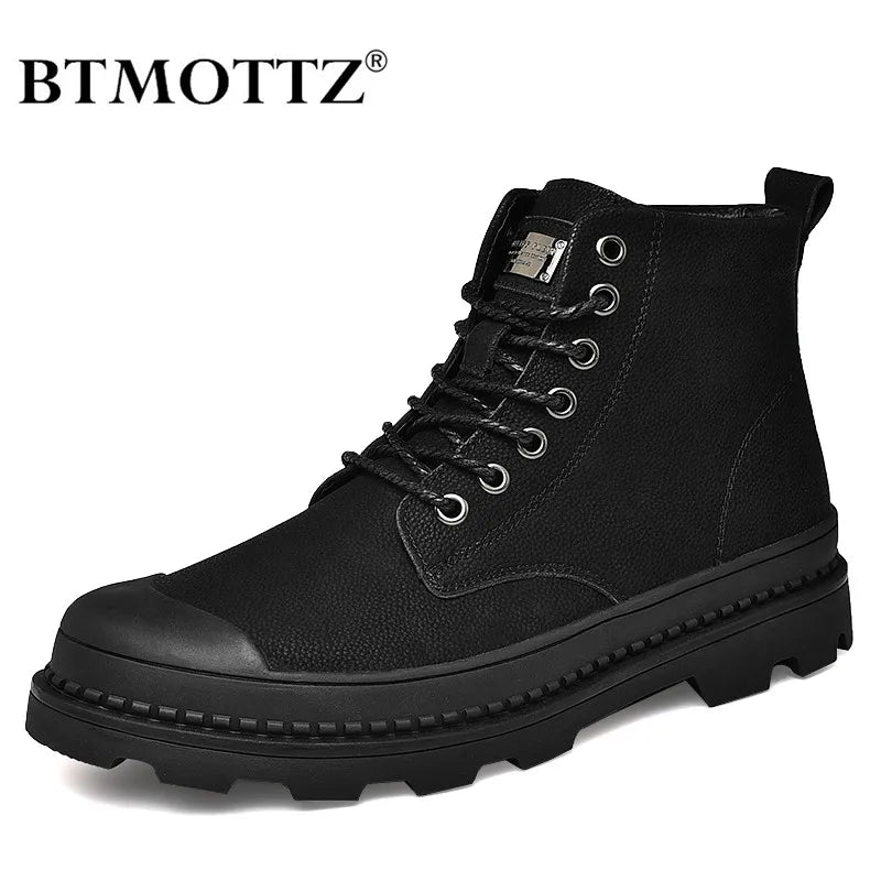 Black Winter Men Boots Genuine Leather Ankle Boots Men Outdoor