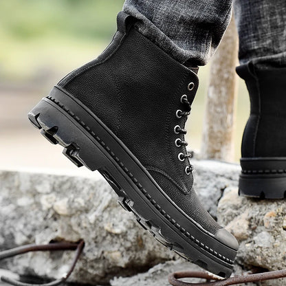 Black Winter Men Boots Genuine Leather Ankle Boots Men Outdoor