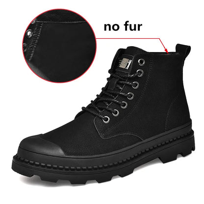 Black Winter Men Boots Genuine Leather Ankle Boots Men Outdoor